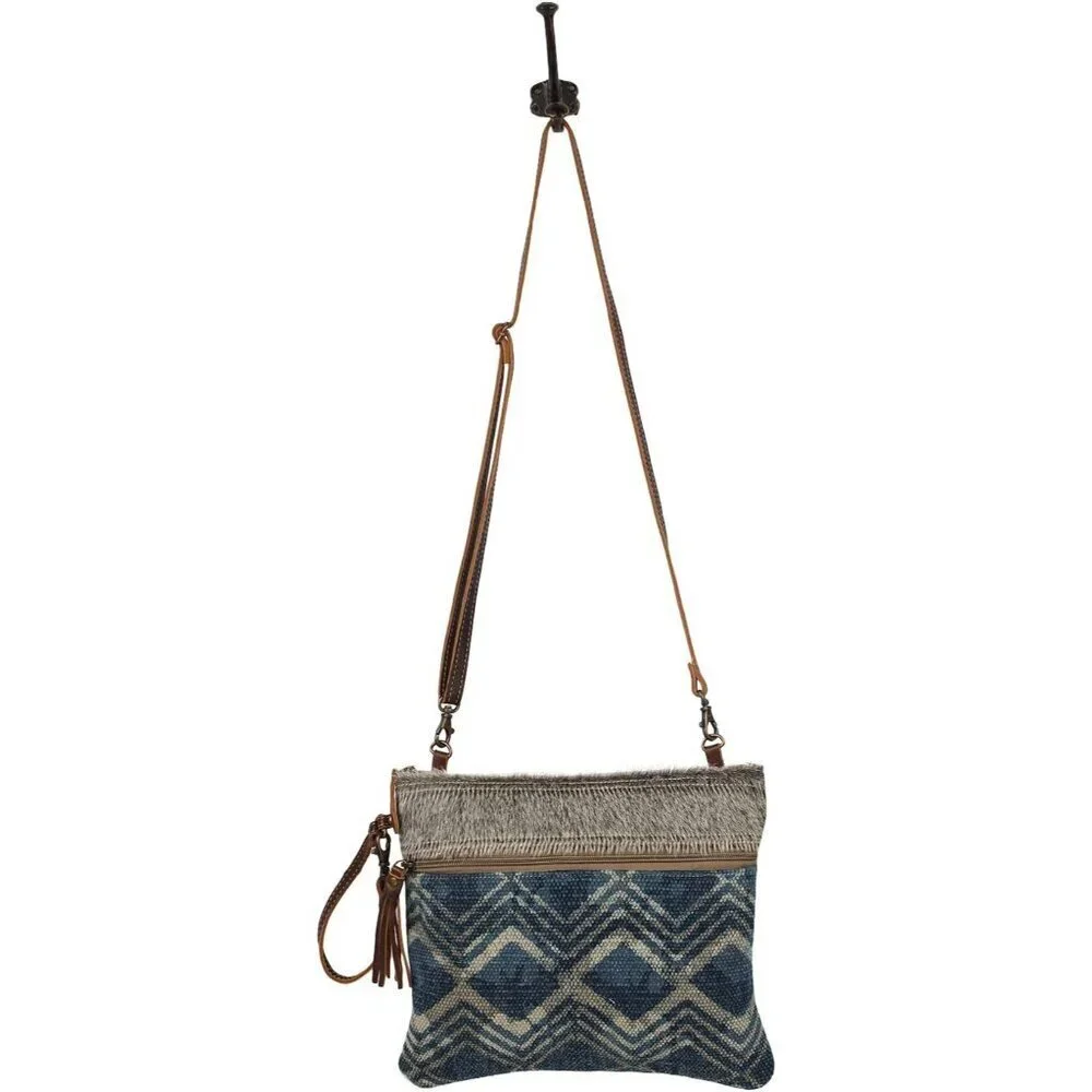 Upcycled Canvas Leather Crossbody Bag Small Zipper Closure Womens
